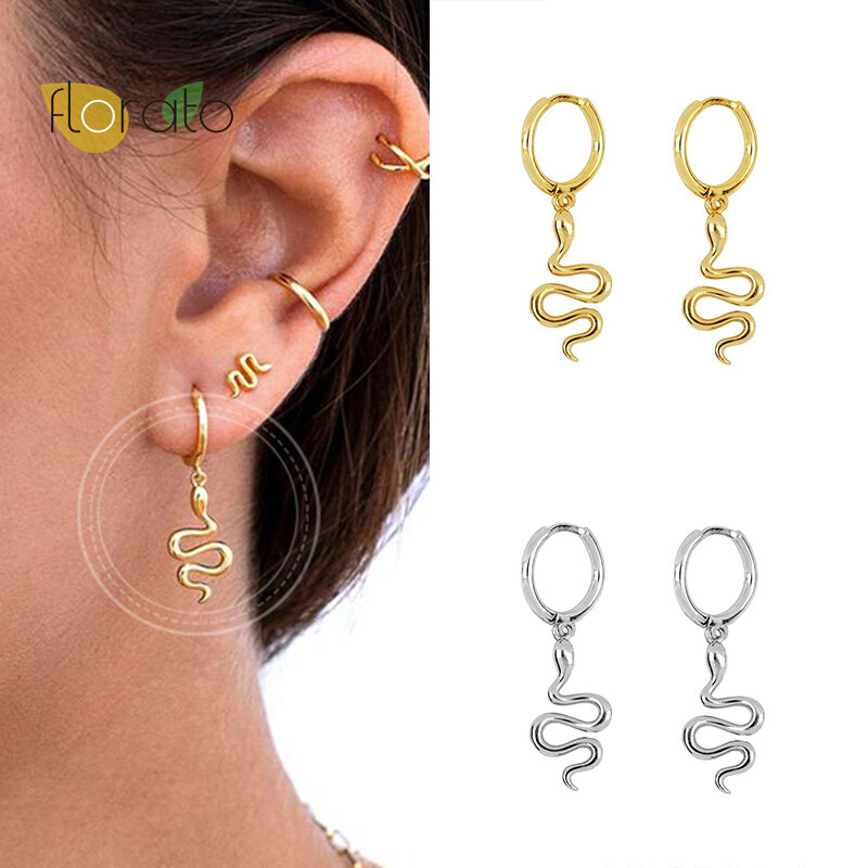 High Quality 925 Sterling Silver CZ Hoop Earrings For Women Animal Snake Shaped Pendant Earrings Simple European Ear Jewelry