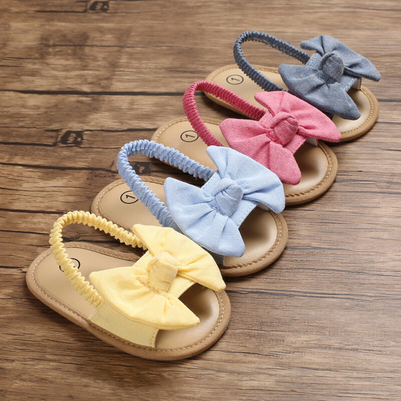 Sandales à nœud papillon pour bébés filles, jolies chaussures de princesse plates à semelle souple, antidérapantes, pour premiers pas, été, 2020