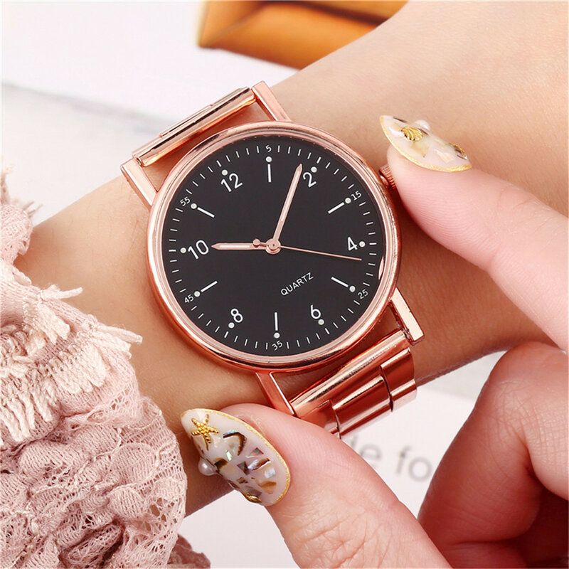 女性の腕時計レディースクォーツ腕時計ハイエンドクォーツ時計ステンレス鋼バンド発光ダイヤルレジャー韓国腕時計