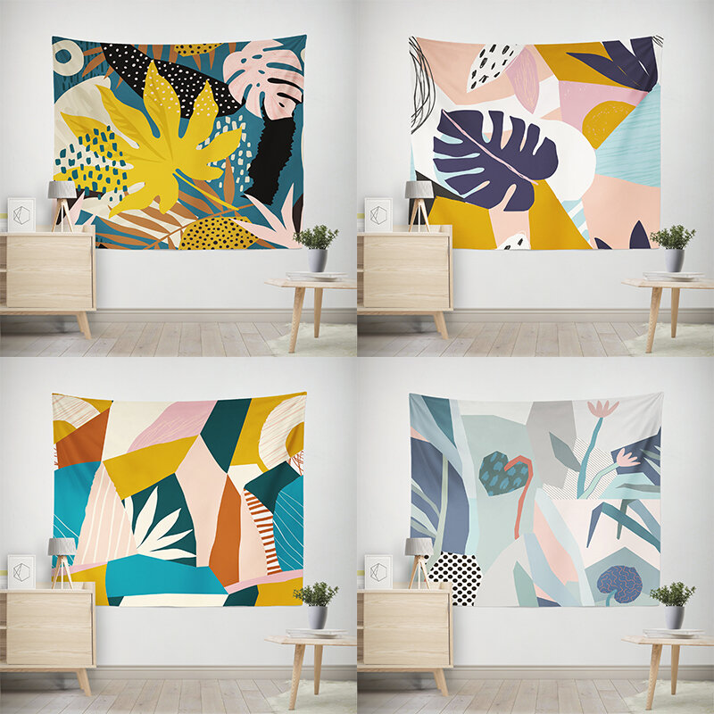 Tapiz abstracto colgante de pared con plantas geométricas, tapiz de árbol de coco, Alfombra de pared, mantel de mesa