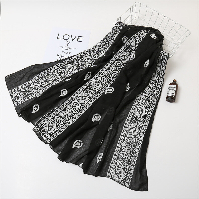 Ethnischen Stil Stickerei Schal Für Frauen Retro Cashew Muster Baumwolle Schals und Wraps Muslimischen Hijab Foulards Muslimischen Sjaal 90*180cm