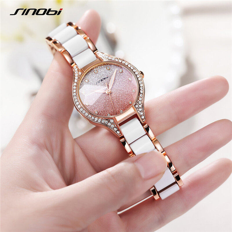 Sinobi Quartz Horloge Dames 2022New Luxe Roze Diamant Horloge Waterdicht Metalen Kralen Dames Quartz Horloge Business Reloj De Seoras