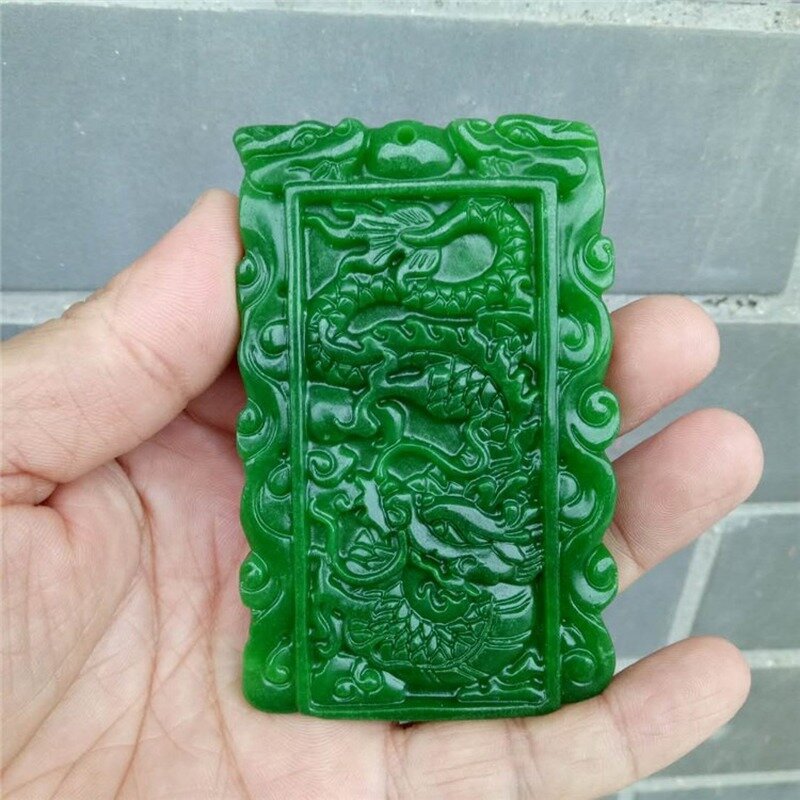 Colar pingente de jade chinês, verde e verde, esculpido à mão, dragão e fênix, joias modernas e requintadas para presente