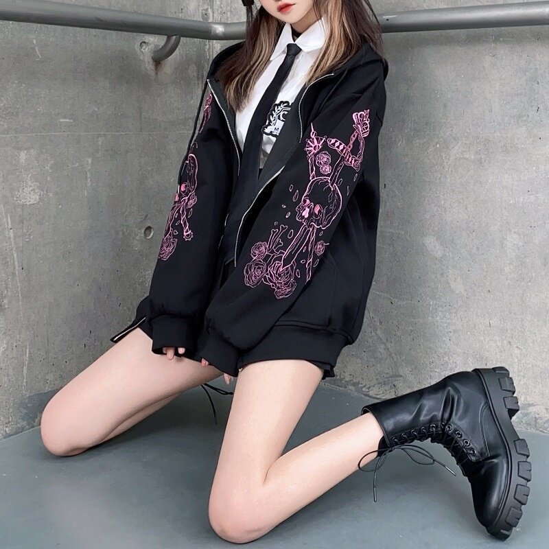 Новинка, Женская Эстетическая Толстовка Y2k в стиле хип-хоп, Женская куртка большого размера на молнии, женская уличная одежда на молнии