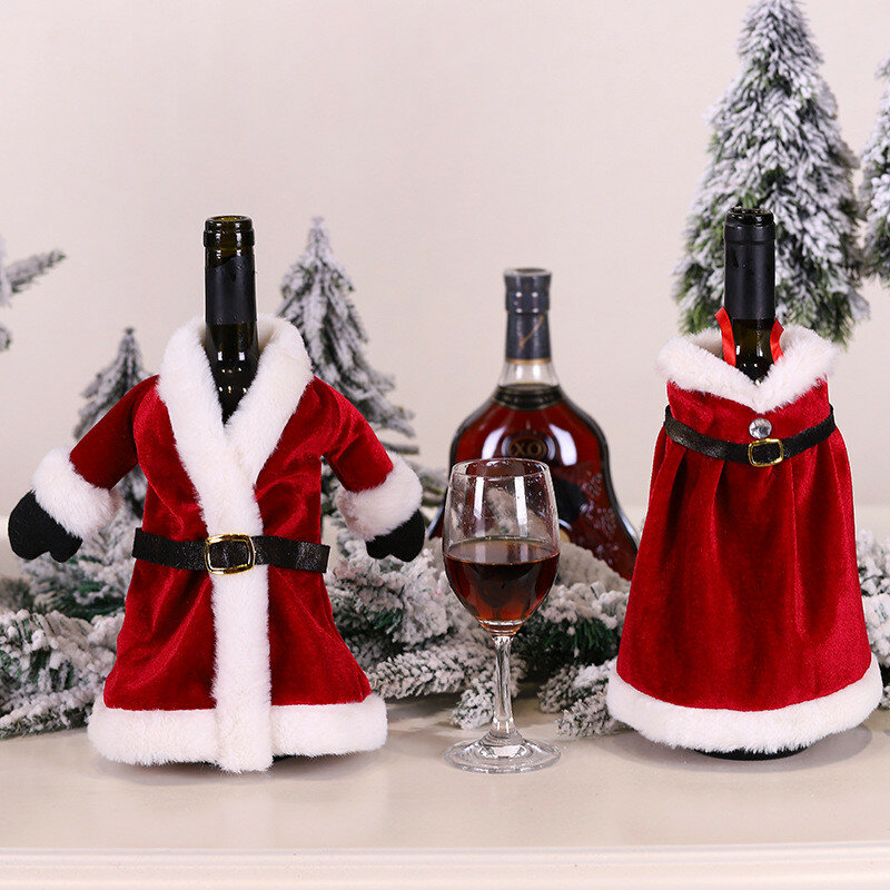 Navidad feriado festa de jantar decoração da mesa natal garrafa de vinho capa papai noel vestido saia ano novo casa decorações natal presente
