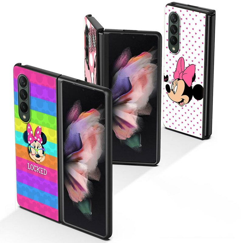 Disney Cute Minnie Mouse Coque for Samsung Galaxy Z Fold3 5G Black Hard Case Cover Z Fold 3 PC Segmented Protective Funda Capa