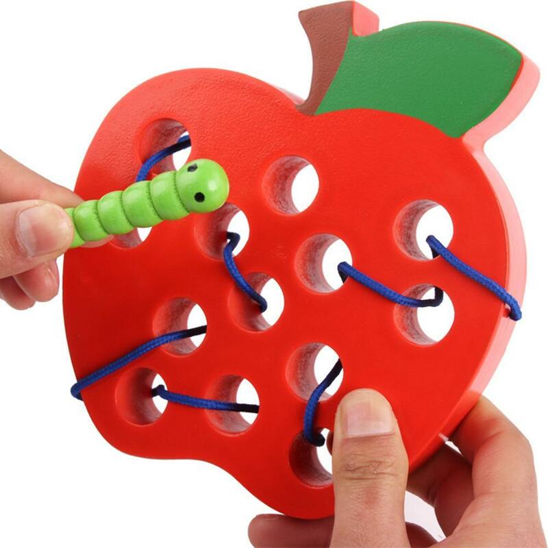 Morango fruta laço de madeira quebra-cabeça threading brinquedo aprendizagem precoce crianças presente criança educação precoce cognição brinquedos interativos