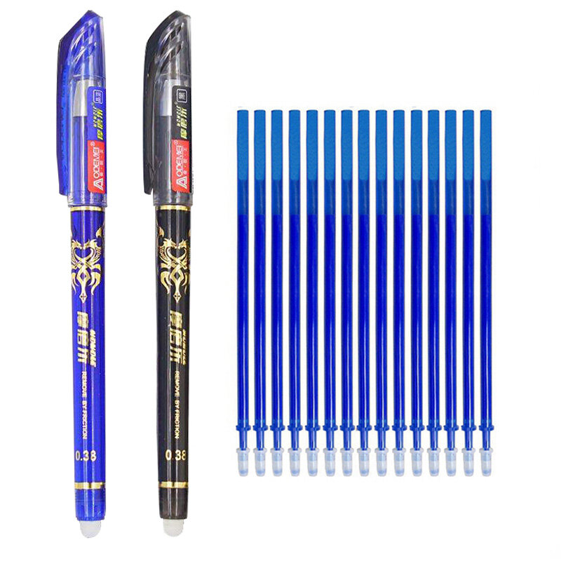 0.38/0.5mm Erasable Pen Set Blue Black Erasable Ink Refill Rod Writing Gel Pens Magic Washable handle School Office Stationery