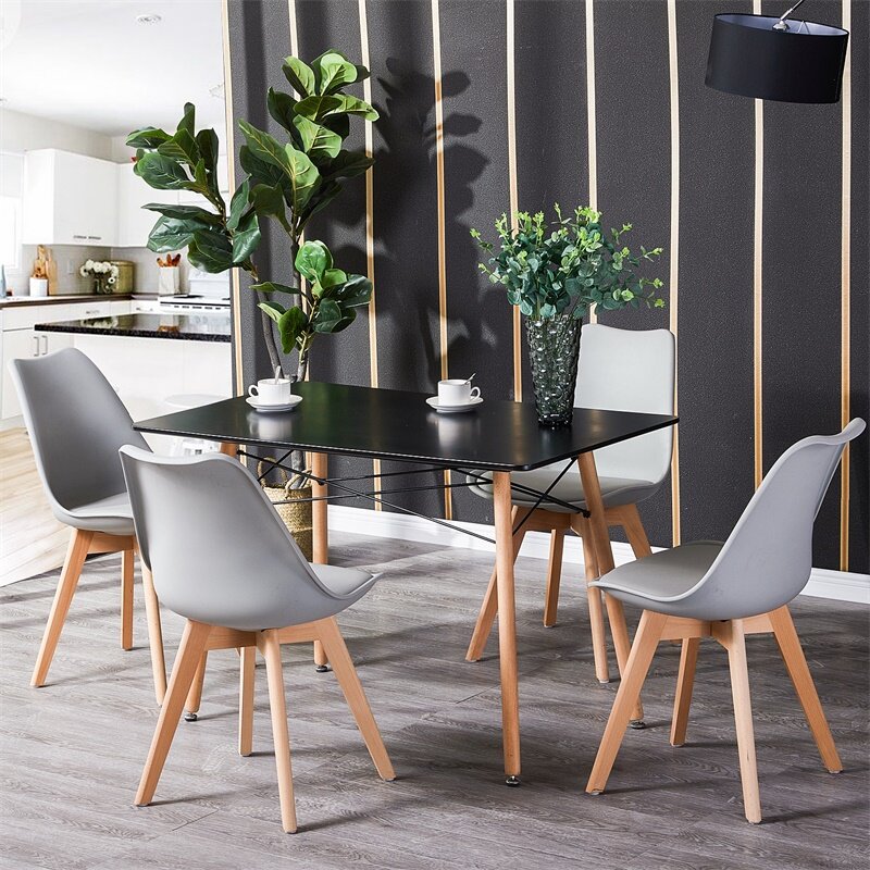 Обеденный стол деревянный современный прямоугольный для кухни гостиной столовой спальни офиса квартиры, черный/белый, 110x70x73 см