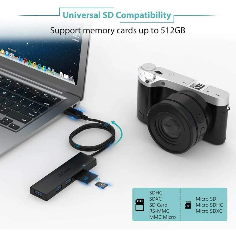 QGeeM USB Hub 3.0 adaptateur lecteur de carte séparateur USB pour Xiaomi ordinateurs portables Macbook Pro 2015 5 USB 3.0 Hub pour PC accessoires d'ordinateur