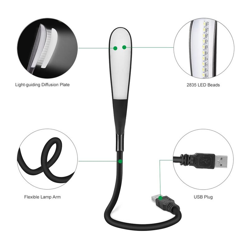 USB светодиодный мини-светильник для чтения, светильник Настольная лампа с гибким сенсорным управлением и регулируемой яркостью, лампа для о...