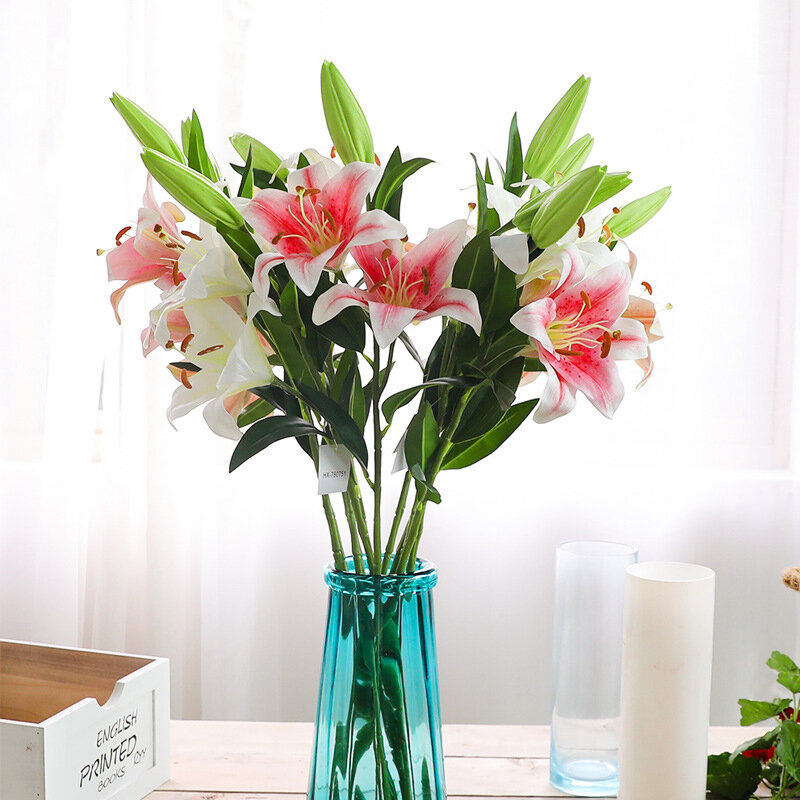 Lily jedwabna tkanina sztuczne kwiatowa dekoracja ślubna DIY wieniec prezent dekoracji domowe rzemiosło roślin sztuczny kwiat