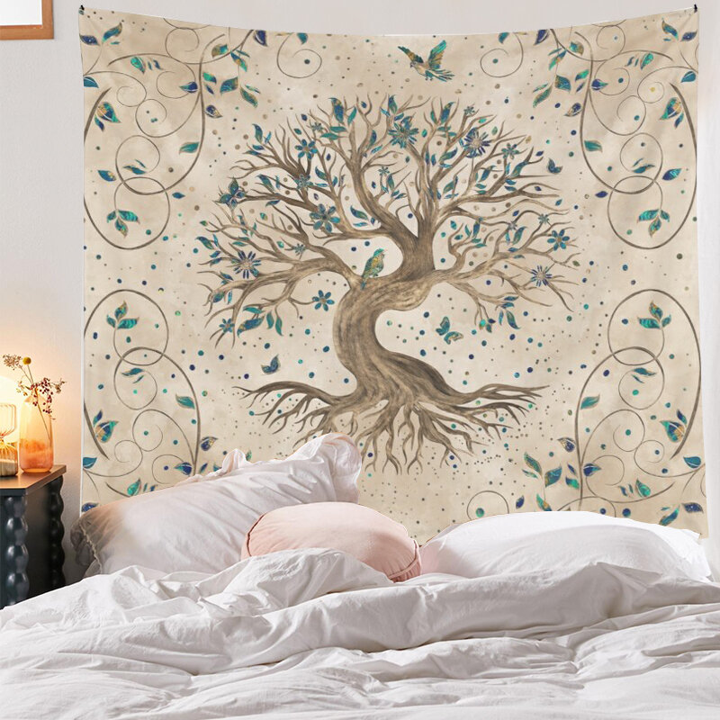 Tapiz decorativo de árbol de la vida para el hogar, Alfombra de Yoga Hippie, hoja, manta de sofá, tapices de árbol, decoración del hogar