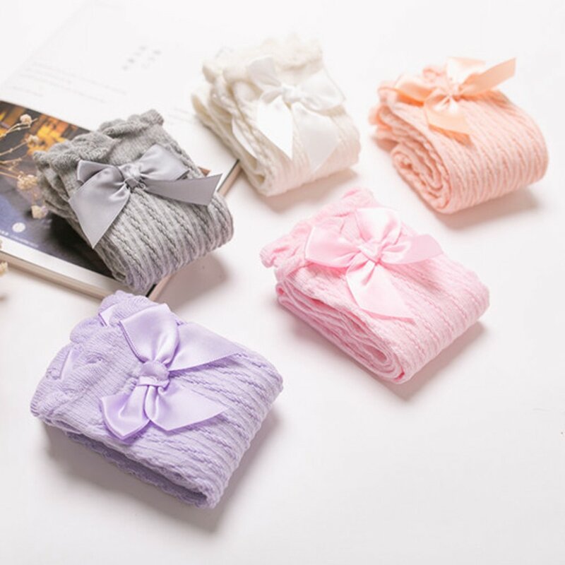 Size: 32cm/12.60" (Approx.) Fashion Kids Girls Lace Bowknot Knee High Knee Long Soft Cotton Socks Stockings