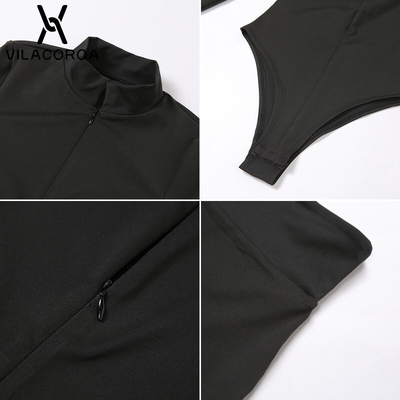 Zíper gola gola de manga comprida sexy macacão cor pura básico magro de uma peça de rua nightclub shorts feminino bodysuit