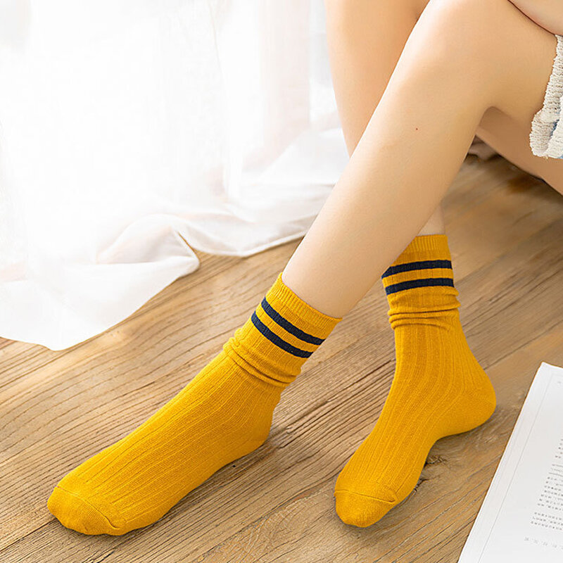 Hot Sale Loose Colorful Design High Tube Japanese Cotton Striped Cute School Style Female Socks
