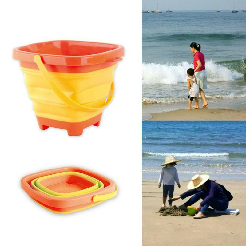 Juegos de juguetes de playa para niños y bebés, cubo plegable de plástico suave, cubo telescópico portátil de juguete de agua para playa de verano