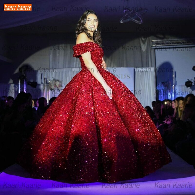 Gaun Pengantin Mewah Dubai Sweetheart Burgundy 2021 Gaun Pengantin Arab Sequin Berkilau Kontes Gaun Pengantin Dibuat Sesuai Pesanan