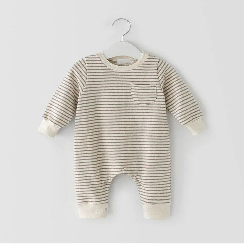 2022 Весенняя детская одежда для новорожденных мальчиков полосатые хлопковые комбинезоны для малышей младенцев с длинным рукавом Повседнев...