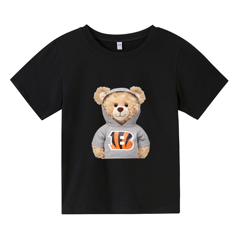 หมีเสื้อสาวของเล่นน่ารักพิมพ์เด็กเสื้อผ้าเด็กหญิงเสื้อลำลองแขนสั้น Harajuku ฤดูร้อนสีดำใหม่ส...