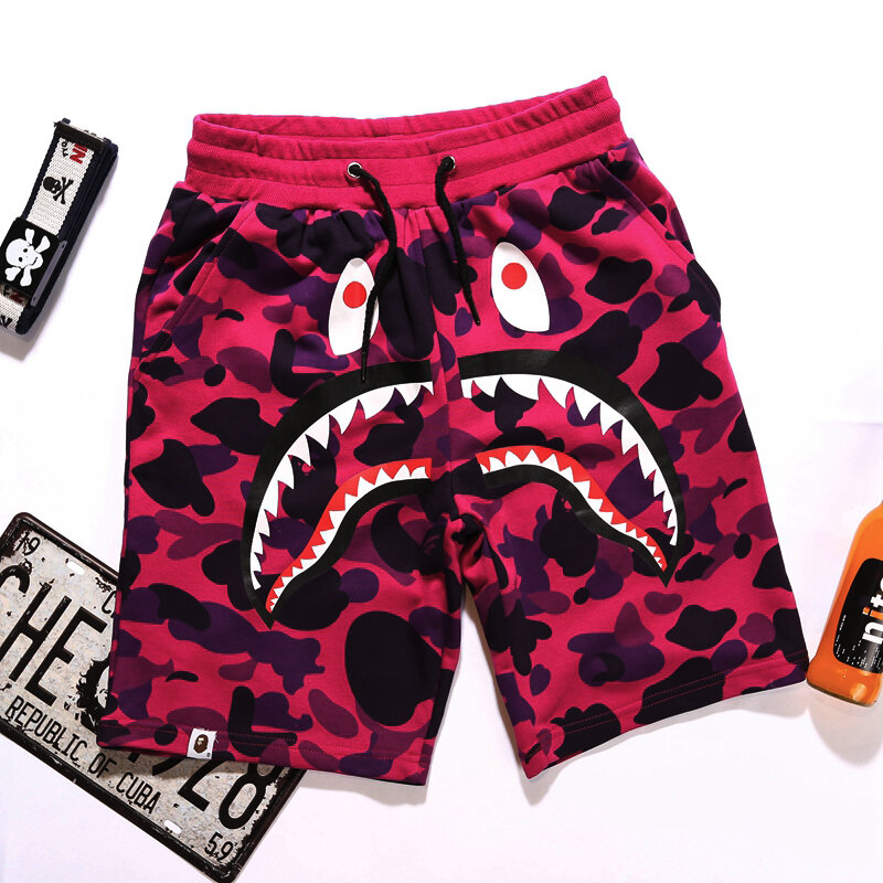 2021 sommer Bape hohe-qualität Shark Kopf High Street Terry Capris Camouflage HOSEN Harajuku Sport Shorts Gedruckt Kleidung