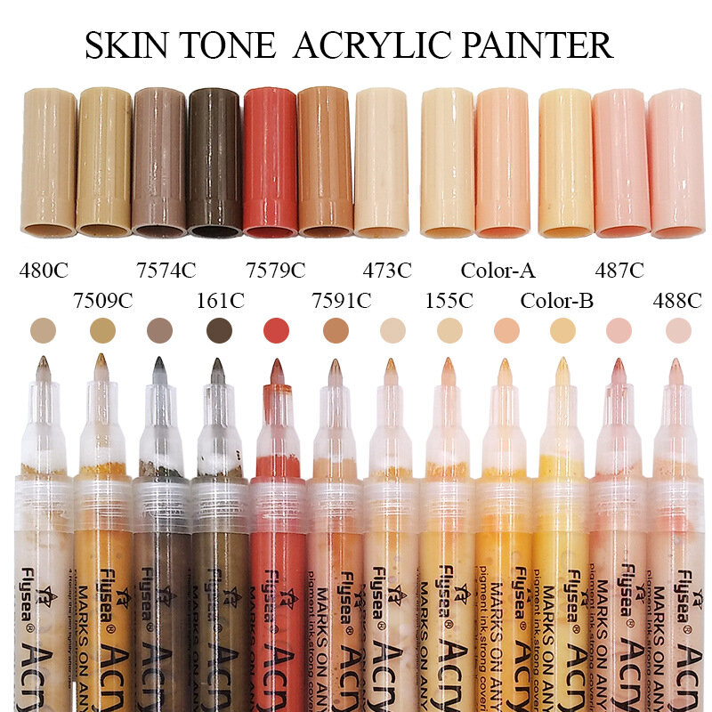 Rotuladores de tinta a base de agua, 12 colores de piel, 0,7/2,0 MM, rotulador de pintura acrílica para pintura artística, rocas, azulejos, vidrio, cerámica y madera