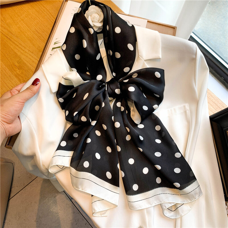 Elegante Dot Print Dünne Schal für Frauen Vintage Satin Silk Halstuch Wirst Wrap Tücher Damen Krawatte Bandana Foulard 2021