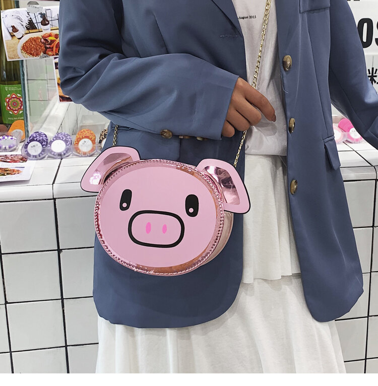 Lovely Children's Cartoon Pig Handbag Fashion Laser Women Chain Crossbody Bags Sweet Student Girls Mini Messenger Bag Coin Purse