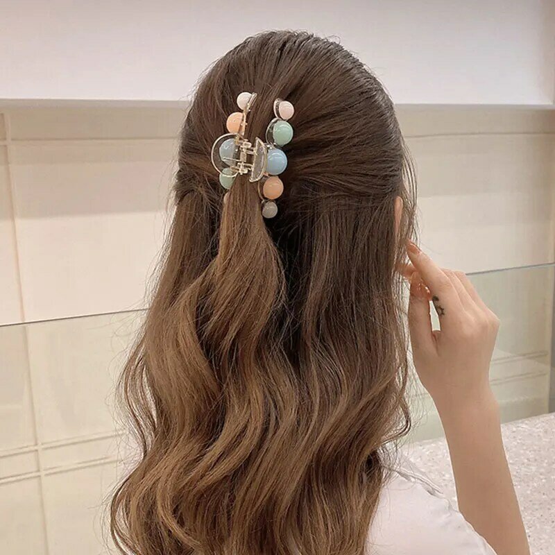 Заколка для волос ярких цветов, акриловая Заколка-пряжка с круглым шариком, аксессуары для волос для женщин и девушек