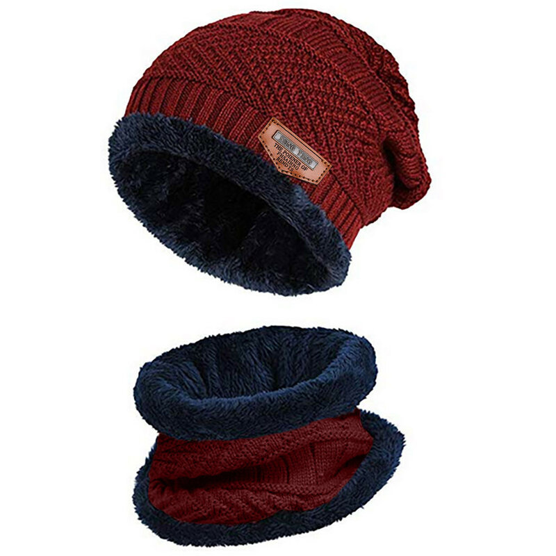 ขนแกะปะการังฤดูหนาว Thicken หมวก Beanies Unisex หมวกผ้าพันคอ2ชิ้น Warm Breathable ถัก Windproof หมวกสำหรับชายชุดหมวก