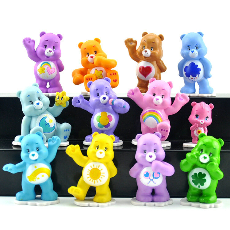 12 Pelangi Kartun Beruang Kecil Boneka Indah Beruang Cinta Patung Kecil Figurin Ornamen Miniatur Mainan Anak-anak Dekorasi Hadiah