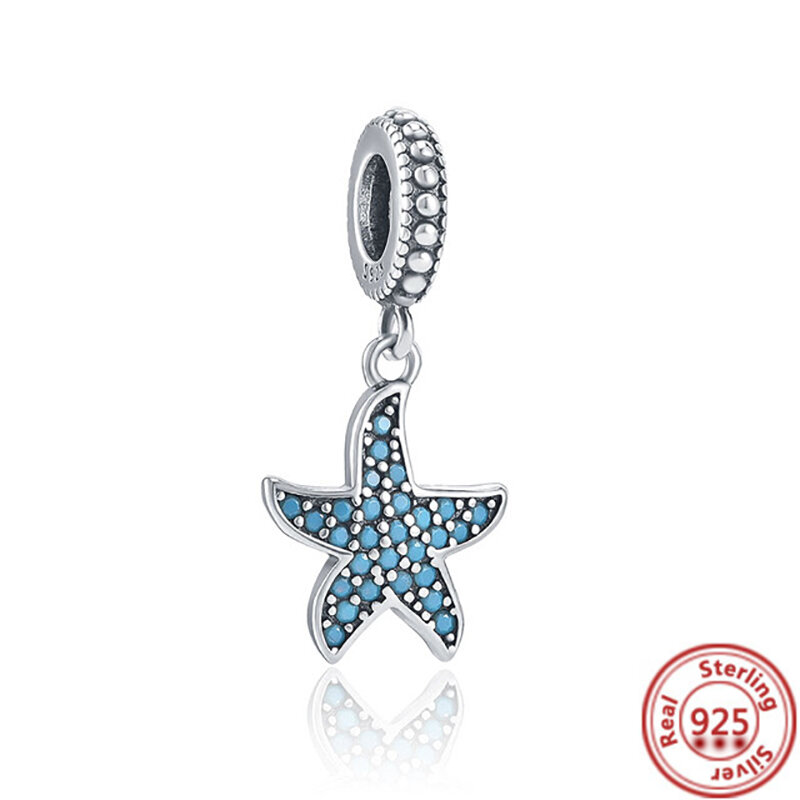 Colgante de plata 925 para mujer, cuentas de estrella de mar, Delfín, Tortuga, Animal marino, compatible con pulsera Pandora Original, joyería