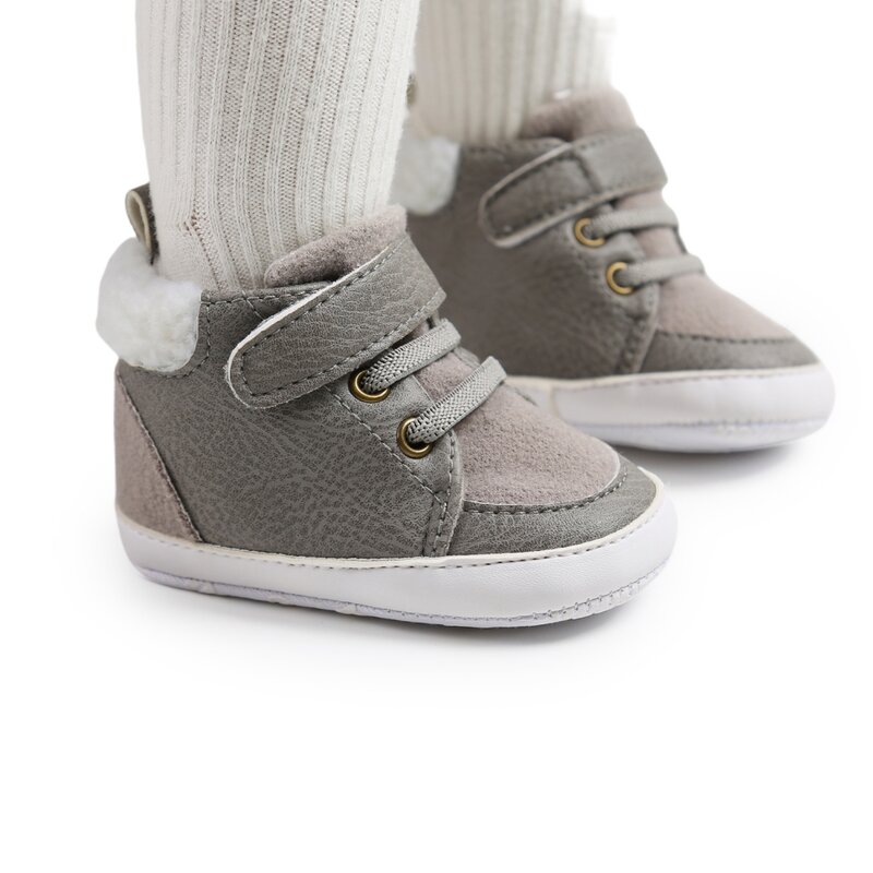 Zapatillas de deporte para bebés, niños y niñas, suela suave antideslizante de cuero PU, zapatos cálidos para bebés recién nacidos