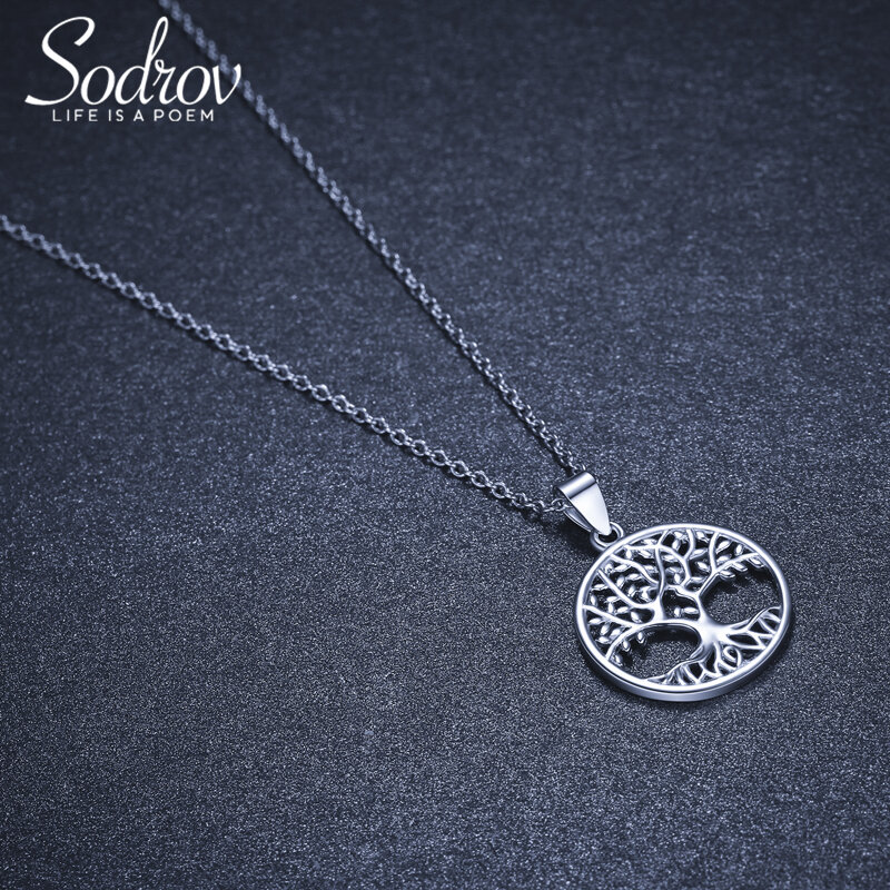 Sodrov-قلادة شجرة الحياة الفضية للمرأة ، قلادة من الفضة الإسترليني عيار 925 ، مجوهرات من الفضة عيار 925 مع قلادة شجرة الحظ من الزركون