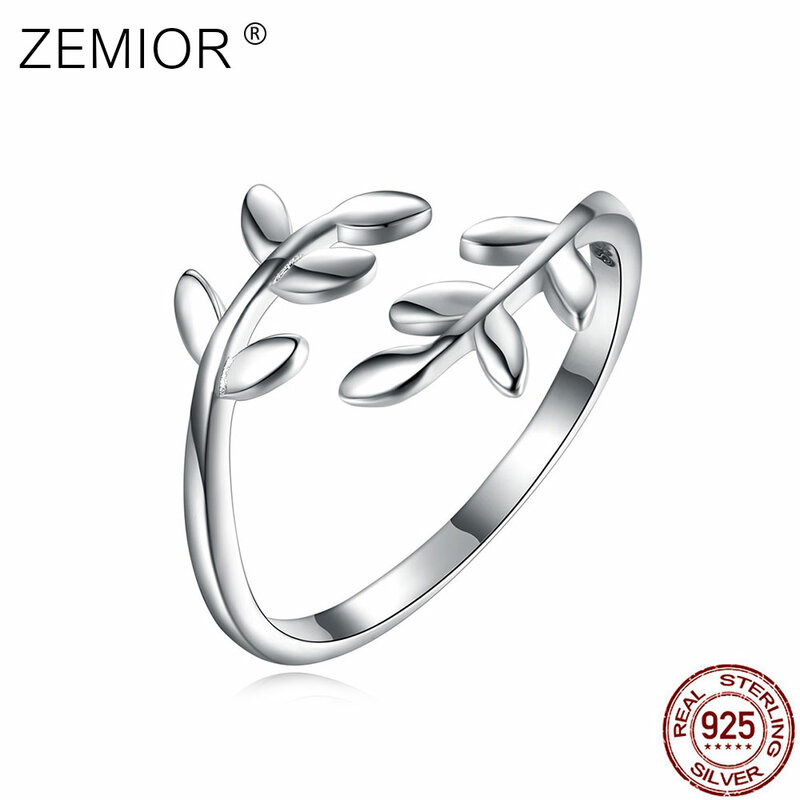 Zemior anéis femininos 925 prata esterlina minimalista ramos aberto anel ajustável elegante feminino jóias finas presente nova chegada