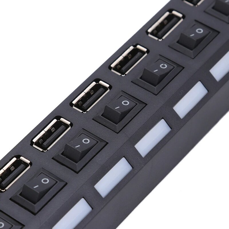 7 포트 USB 2.0 고속 허브 멀티 USB 분배기, 전원 어댑터 사용 PC 노트북 용 스위치 포함 다중 확장기
