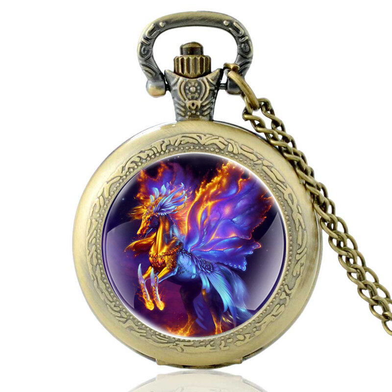 Moda uomo donna orologio da tasca al quarzo Pegasus collana con ciondolo orologi regali gioielli