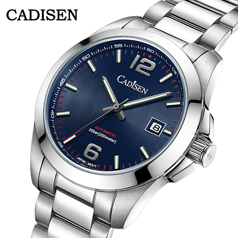 Cadisen-メカニカルおよび自動巻き時計,サファイアクリスタル,耐水性,200m,男性