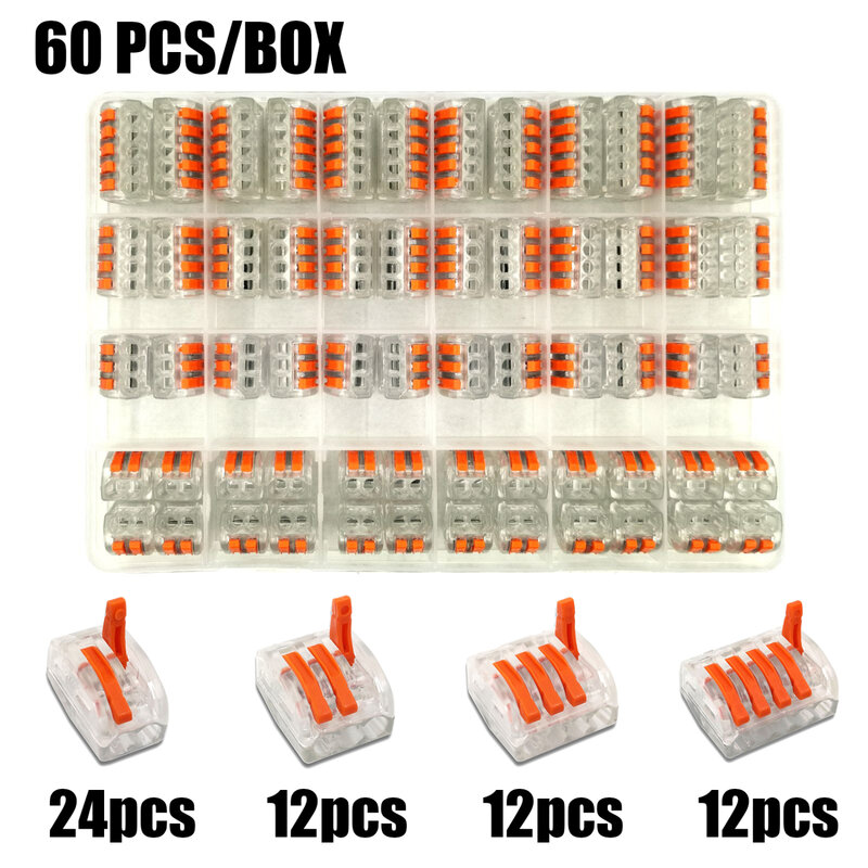 Conector de cable rápido tipo 30/50/60/96 Uds., en caja mixta, Pin-212/213/214/215, Conector de cableado compacto, bloque de terminales del Conductor