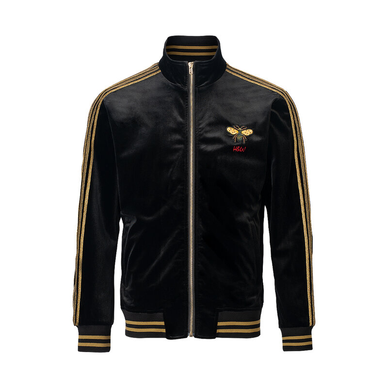 HELLEN&WOODY Autumn Winter Men's Retro Gold Velvet Embroidery Jacket Fashion Top Brand Casual Slim Luxury for Men