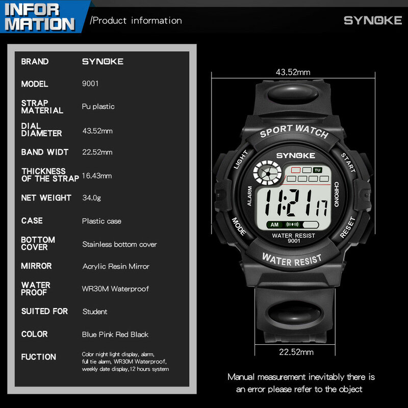 กันน้ำเด็ก Multi-Function นาฬิกากันน้ำ30M LED Digital Double Action นาฬิกานาฬิกาปลุกเด็กนาฬิกาอิเล็กทรอนิกส์ Q