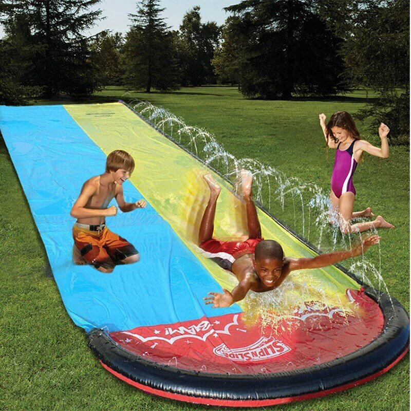 2021 New Inflatable Water Slide 16ft Double Racer Pool Kids Summer Park Backyard Play Fun Outdoor Splash Slip N Slide Wave Rider