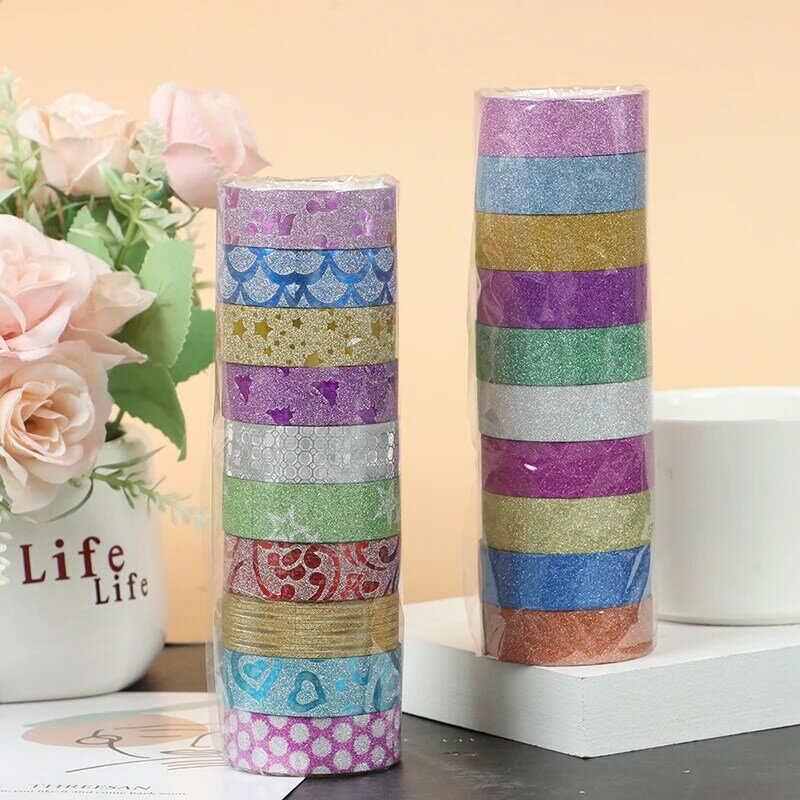 10 Uds papel Washi brillante cinta papelería recortes de álbum adhesivo decorativo cintas DIY