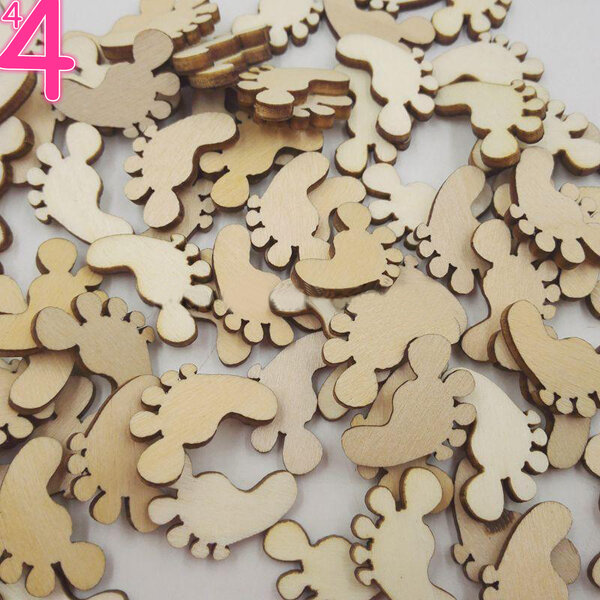 Baby Wooden Scrapbooking Embellishments Footprint LOVE Blank Wood Table Scatter for DIY Craft Baby Shower