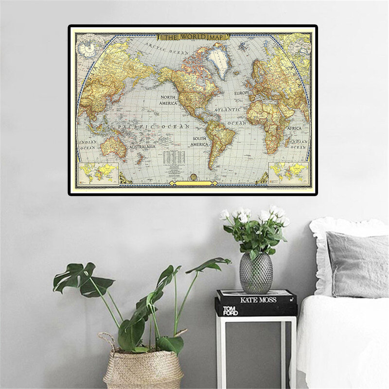Mapa do mundo em 150, 100*1943 cm, arte retrô de parede, pôster e impressões, tecido não-tecido, pintura, material escolar, decoração de casa