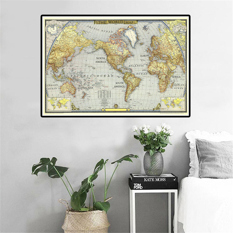 150*100cm mappa del mondo nel 1943 Poster e stampe su tela retrò pittura su tela Non tessuta materiale scolastico decorazione domestica