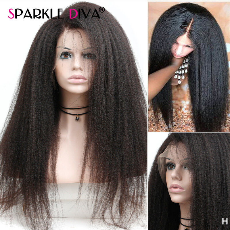 Perruque Lace Front Wig naturelle brésilienne Remy, cheveux crépus lisses, partie transparente, densité 180%, pour femmes africaines