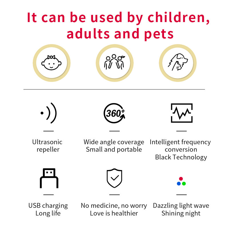 Universele Muggenspray Voor Menselijk Huisdieren Intelligente Frequentie Conversie Chip Ultrasone Ongediertebestrijder Geen Chemicaliën 100% Veilig