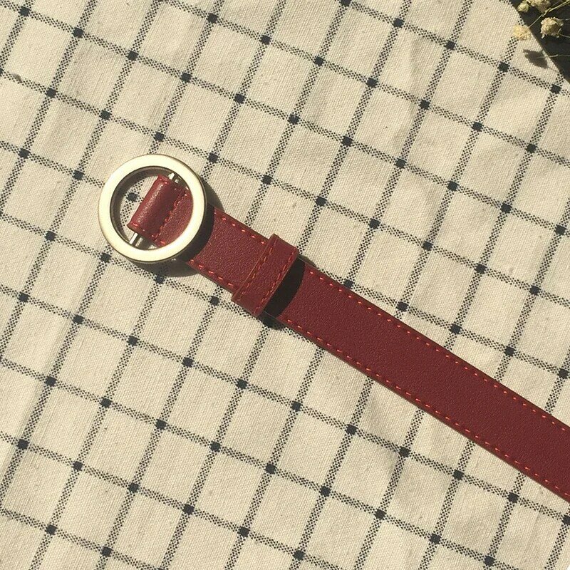 JIFANPAUL-Cinturón de cuero para mujer, hebilla redonda de metal sin aguja, para Vaqueros, salvaje, punk, vintage, de alta calidad