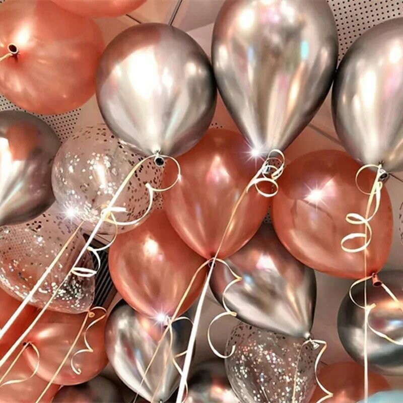 Balão confete prata transparente, balão metálico de látex cromado de 10 polegadas, para decoração de festa de aniversário de casamento, balão de hélio a ar, 15 peças